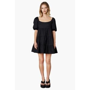 O. P. On Park Women’s Dress Sz 6 Black Silk Puff Sleeve Tiered Mini Quiet Luxury